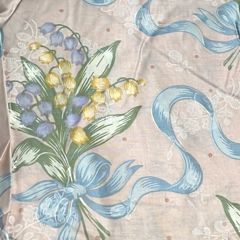 Vtg Jessica McClintock Twin Bedskirt Bell Floral Print Bows Pastel Cottagecore